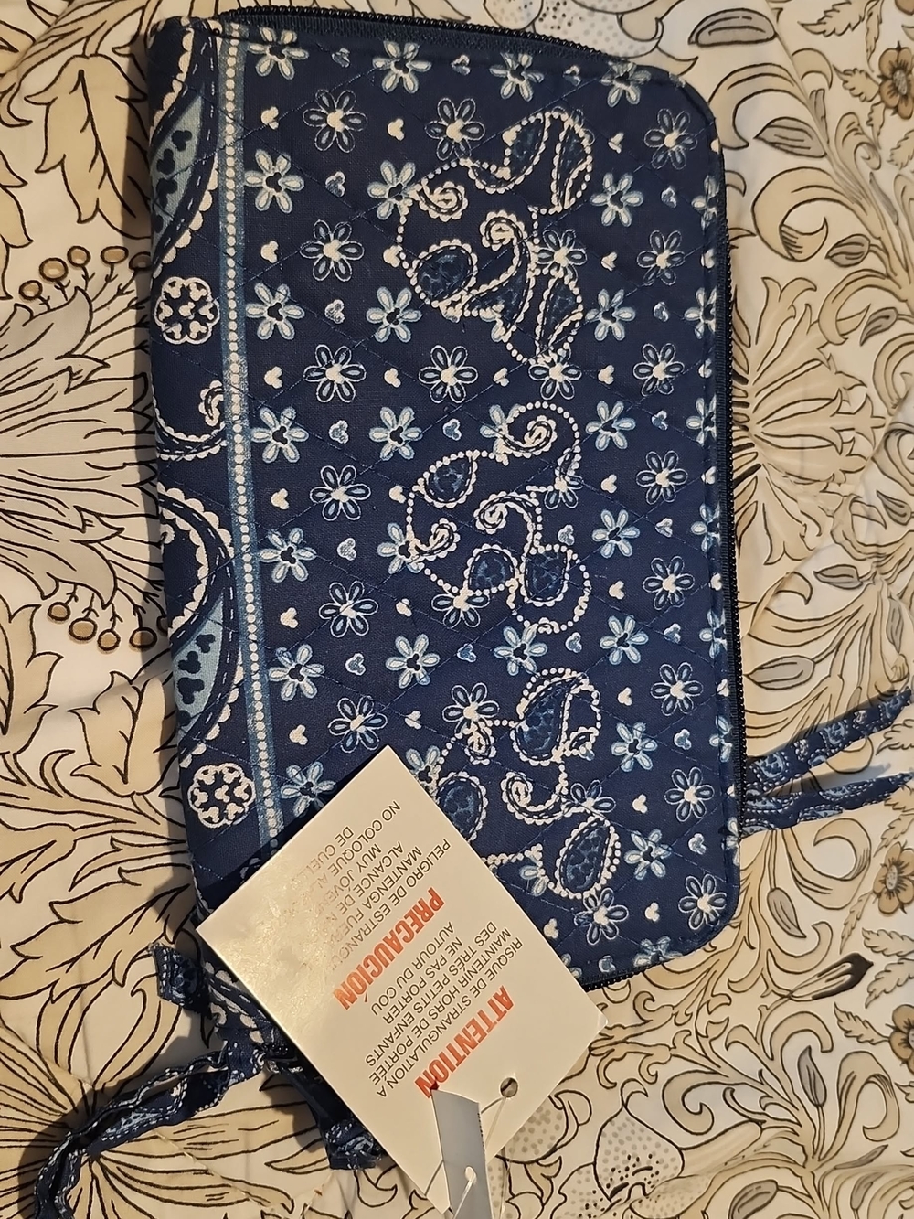 Disney Navy Blue Floral Quilted Wristlet Wallet.